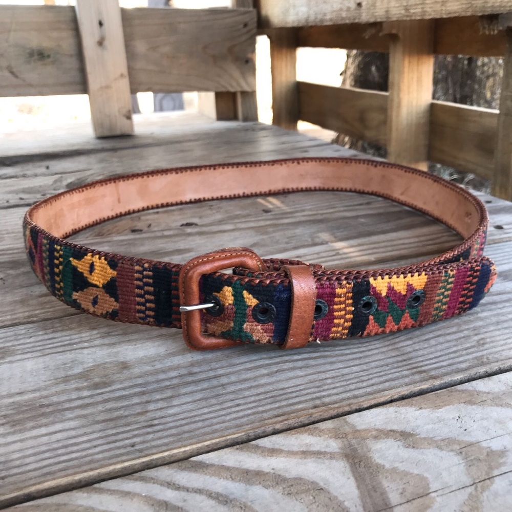 Vintage Southwestern kilim belt brown leather